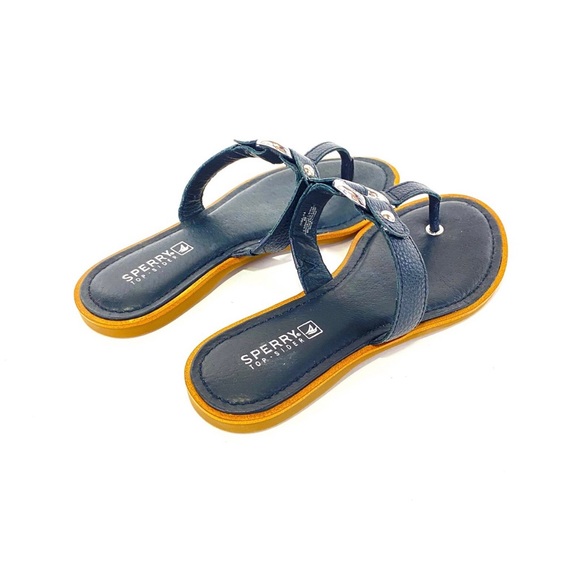 SPERRY Black Leather Logo Flip Flops - Picture 10 of 12